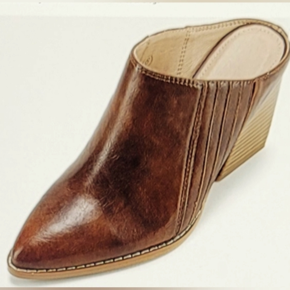 NIB BACKLESS CHUNKY MULES WESTERN WEDGE SIZE 6